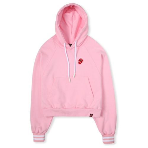 THE ROLLING STONES CLASSIC TONGUE CROP HOODIE PINK